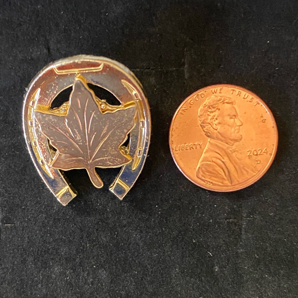 Canadian 1 inch Maple Leaf Horseshoe Brooch or Pin - Picture 4 of 6